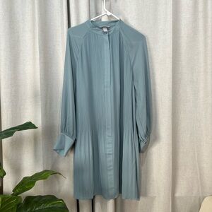 H&M teal/blue pleated long sleeve medium midi dress 👗